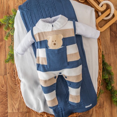 Saída de Maternidade Theodoro - Azul Jeans e Bege